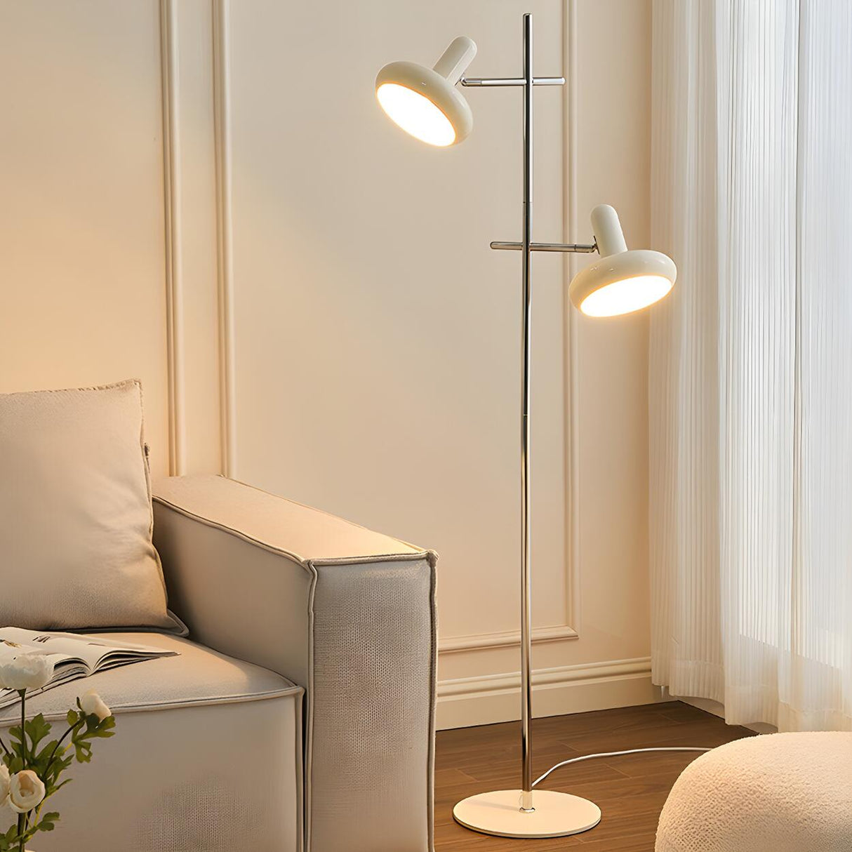 Adjustable 2-Light White Cone Modern Floor Lamp Image - 1