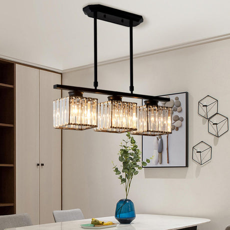 Adjustable 3-Light Square Crystal Pendant Island Light Image - 1