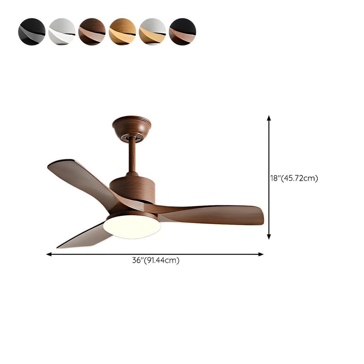 Adjustable 3 Wood Blades Ceiling Fan with LED Light 