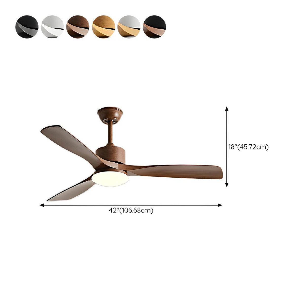 Adjustable 3 Wood Blades Ceiling Fan with LED Light Image - 23