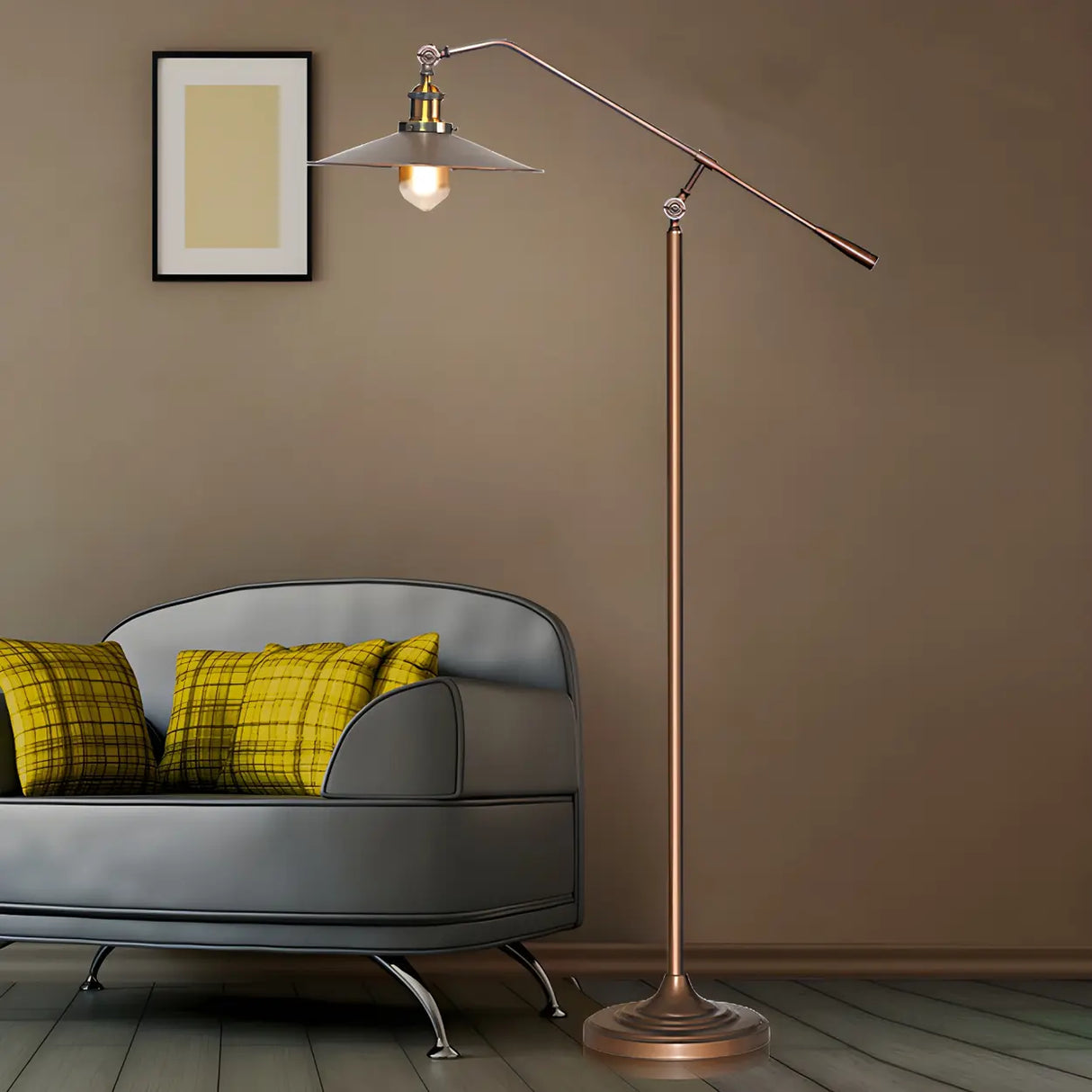 Adjustable Antique Bronze Flared Metal LED Floor Lamp Image - 3