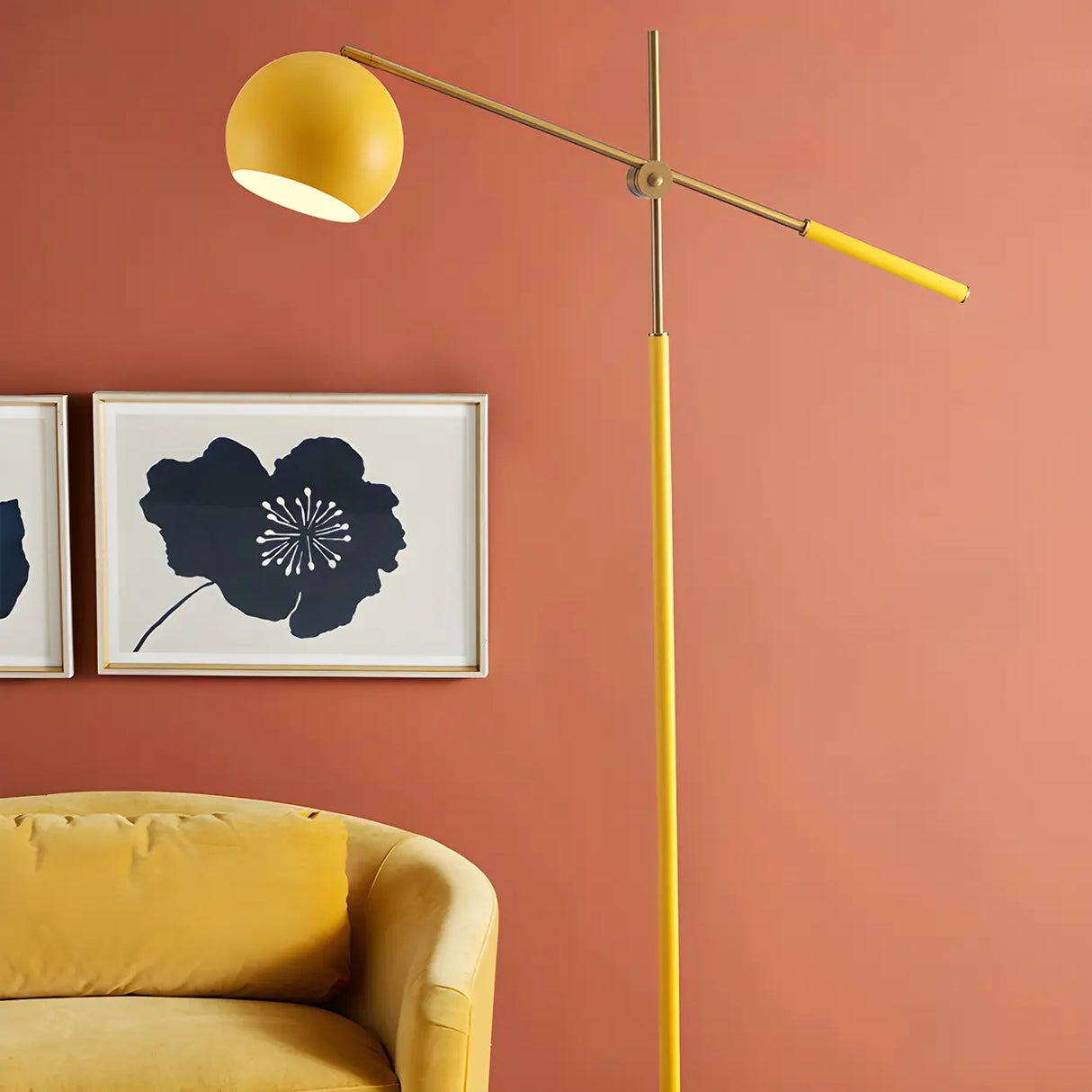 Adjustable Arm Modern Yellow Globe Metal Floor Lamp Image - 15