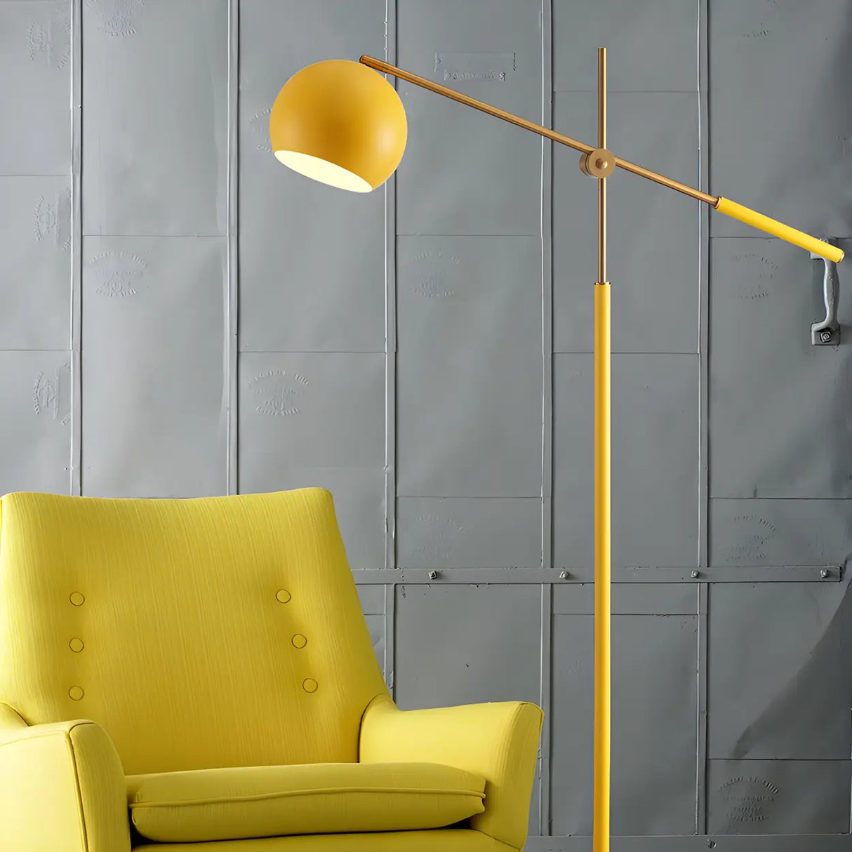 Adjustable Arm Modern Yellow Globe Metal Floor Lamp Image - 2