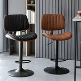 Adjustable Armless Bucket Leather Swivel Bar Stool Image - 1