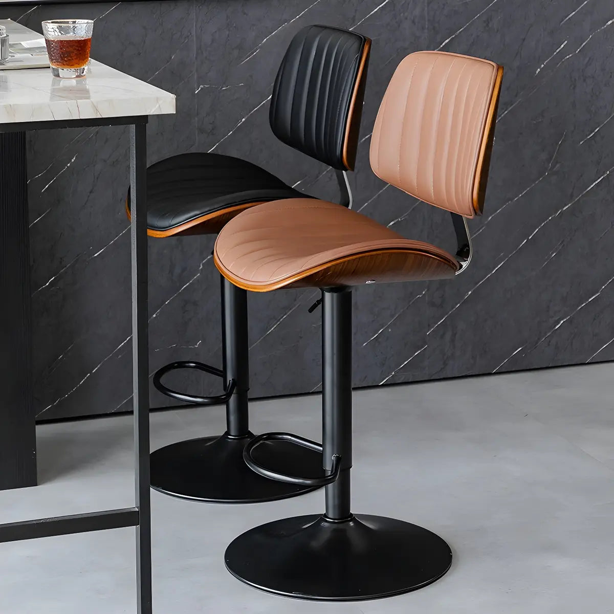 Adjustable Armless Bucket Leather Swivel Bar Stool Image - 6