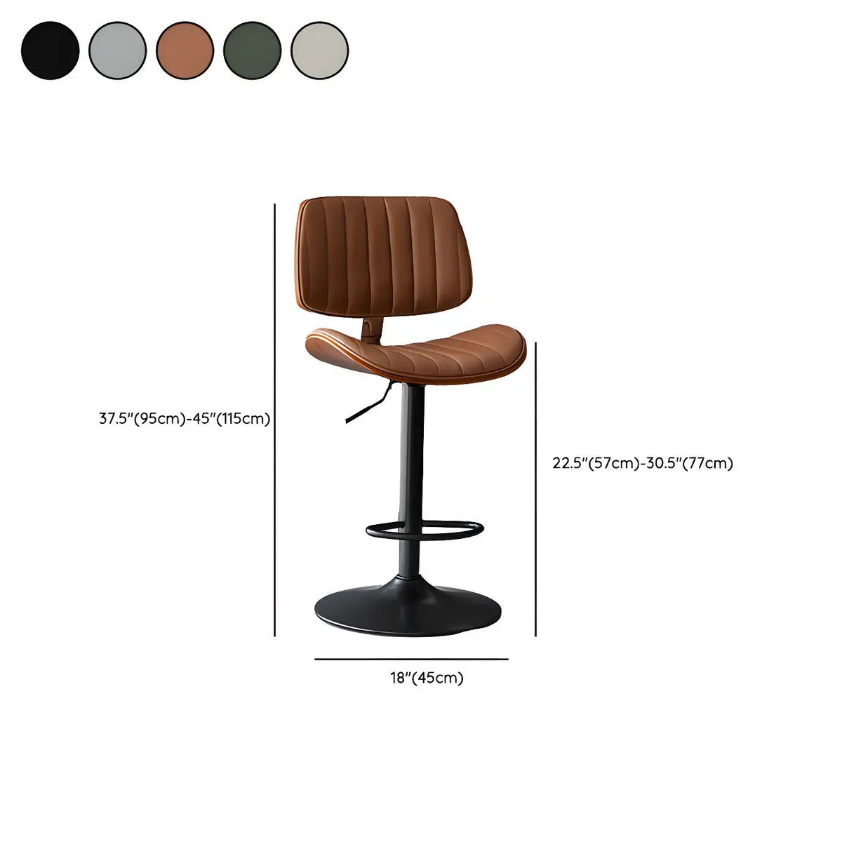 Adjustable Armless Bucket Leather Swivel Bar Stool 