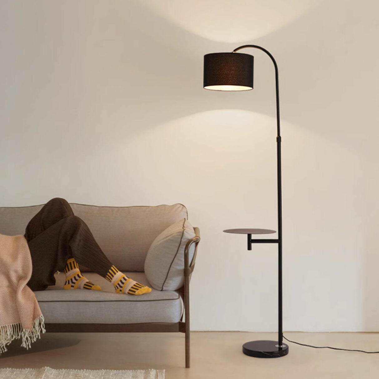 Adjustable Barrel Bedside Floor Lamp with Storage Image - 4