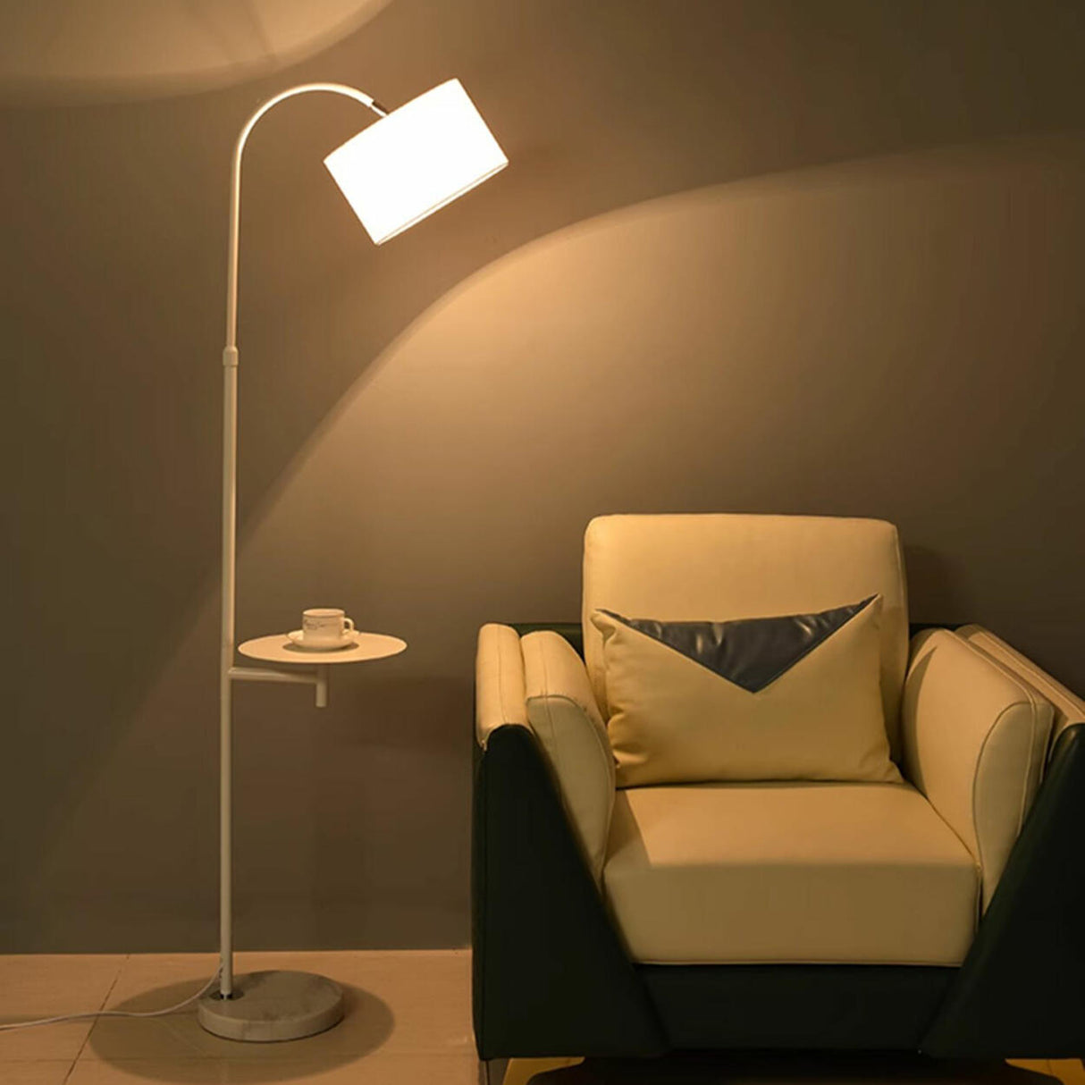 Adjustable Barrel Bedside Floor Lamp with Storage Image - 9