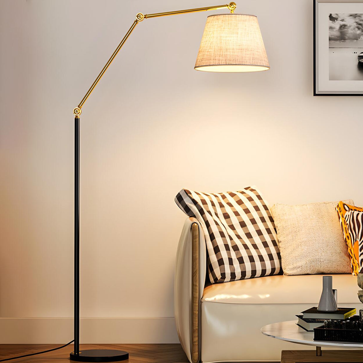 Adjustable Barrel Modern Black and Gold Floor Lamp Image - 18