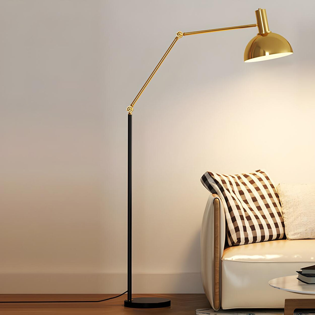 Adjustable Barrel Modern Black and Gold Floor Lamp Image - 2