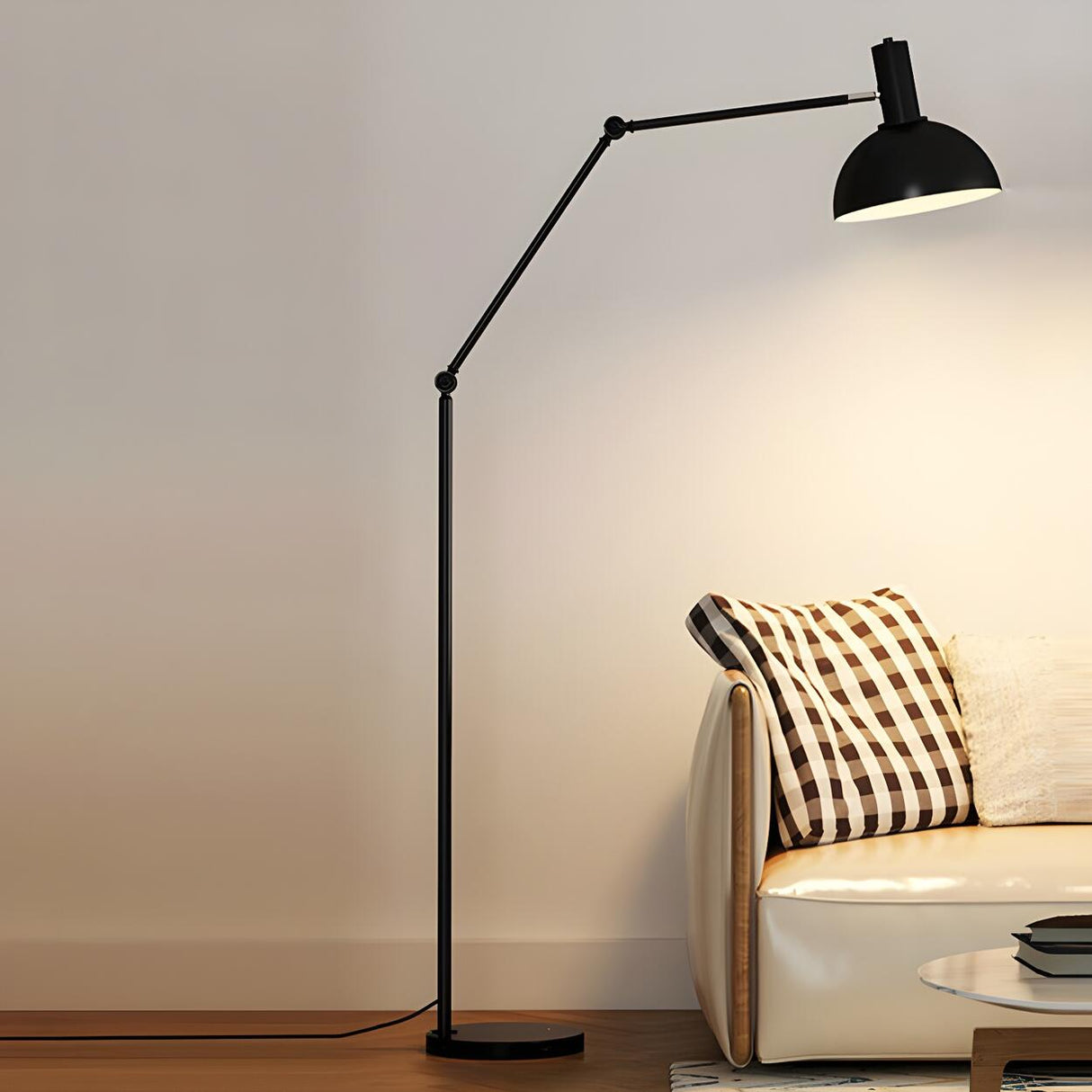 Adjustable Barrel Modern Black and Gold Floor Lamp Image - 3