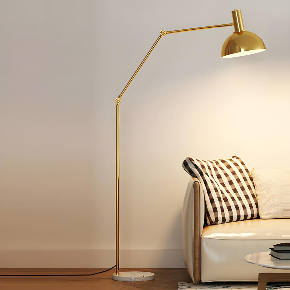 Adjustable Barrel Modern Black and Gold Floor Lamp Image - 5