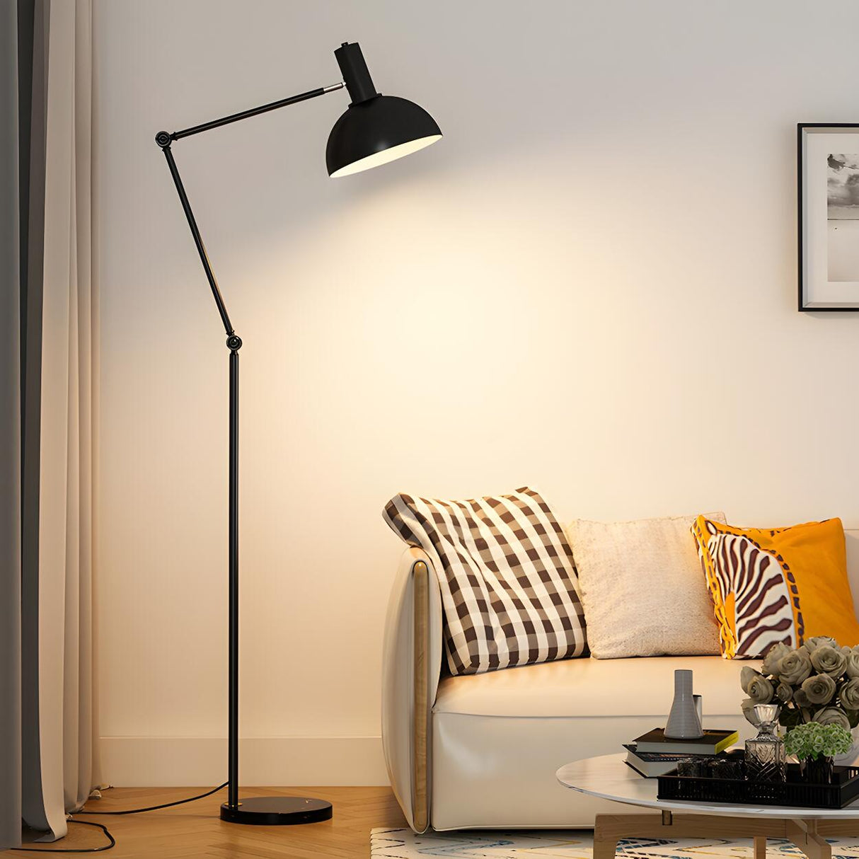 Adjustable Barrel Modern Black and Gold Floor Lamp Image - 6