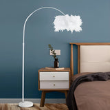 Adjustable Bedroom White Cylinder and Arc Floor Lamp Image - 1