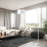 Adjustable Bedroom White Cylinder and Arc Floor Lamp Image - 3