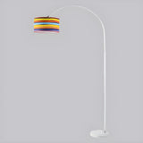 Adjustable Bedroom White Cylinder and Arc Floor Lamp Image - 6