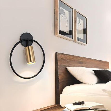 Adjustable Bedside Black and Gold Ring Wall Sconce Image - 1