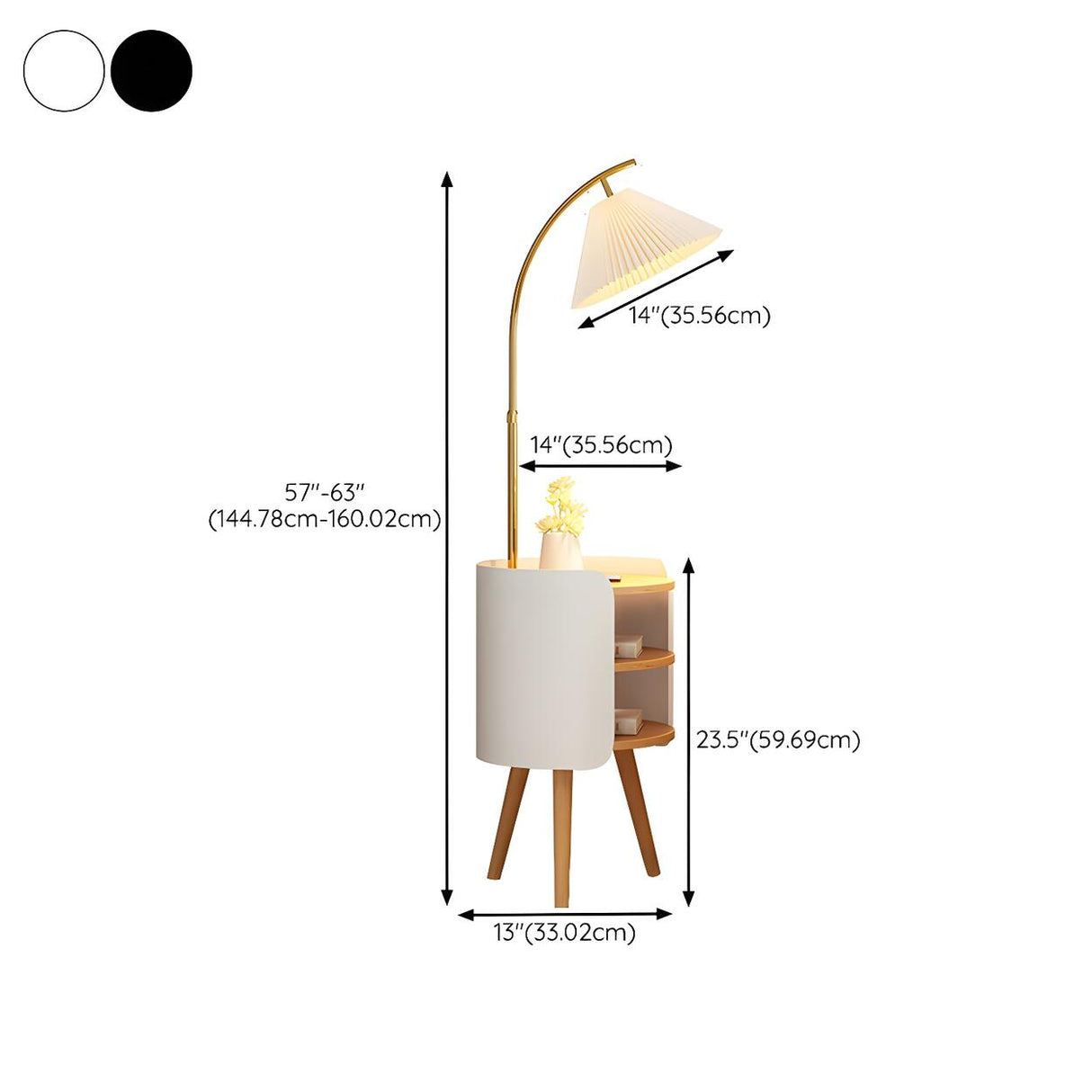 Adjustable Beige Cone Bedside Floor Lamp with Storage 