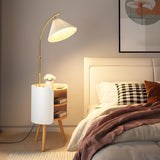 Adjustable Beige Cone Bedside Floor Lamp with Storage Image - 2