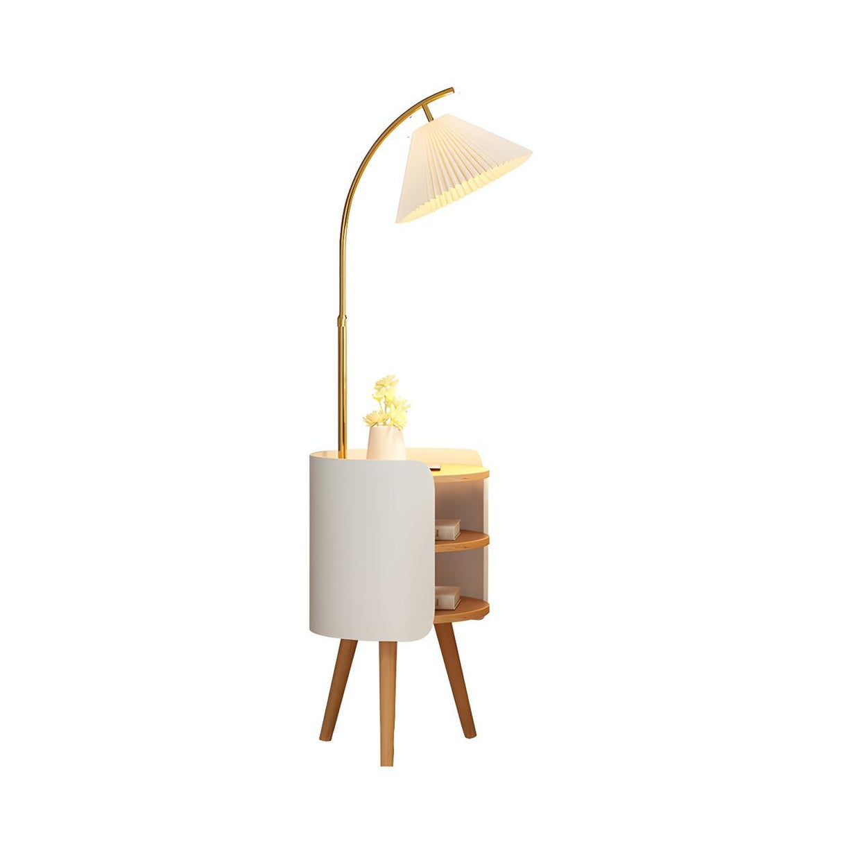 Adjustable Beige Cone Bedside Floor Lamp with Storage Image - 5