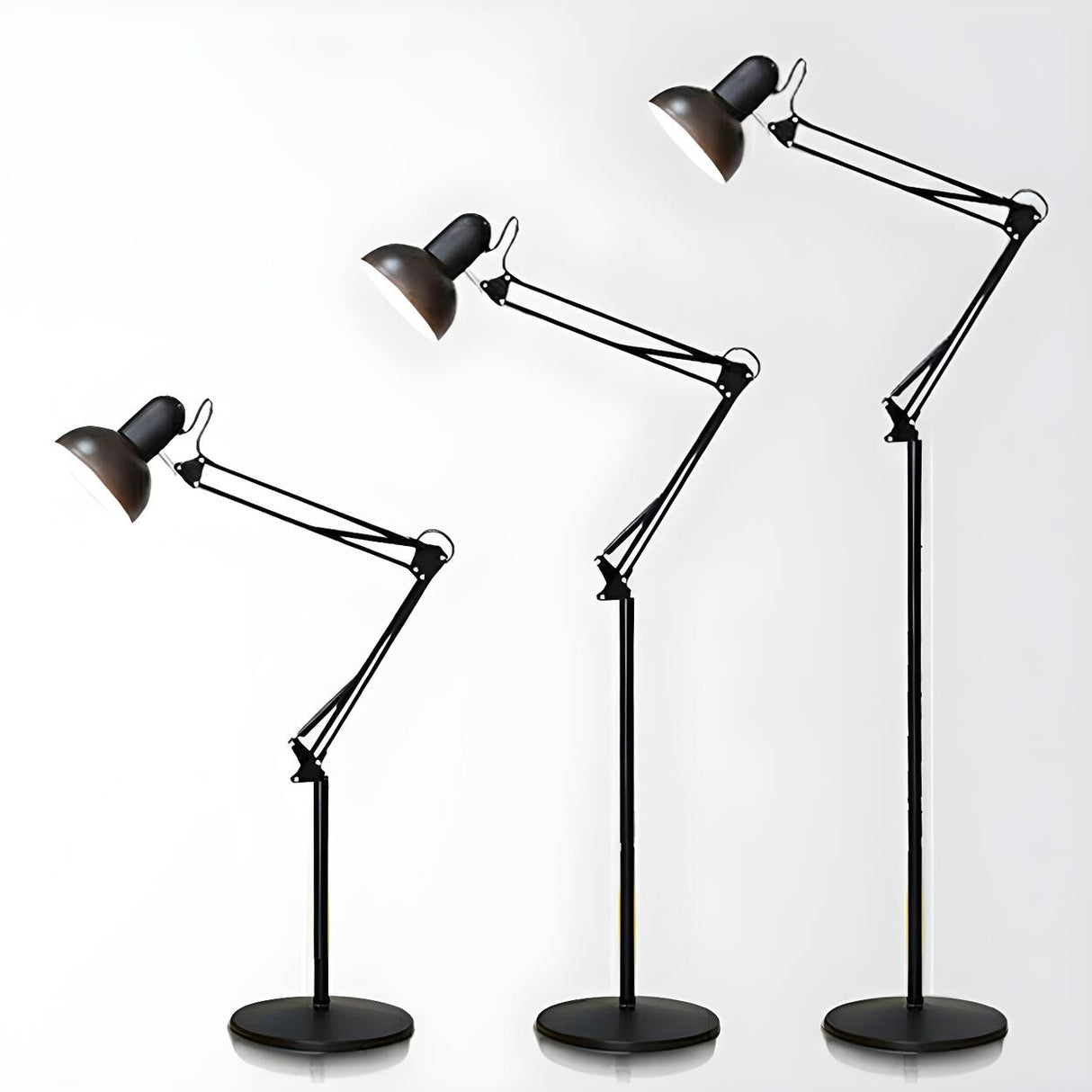 Adjustable Black Bowl Task Swing Arm Floor Lamp Image - 9