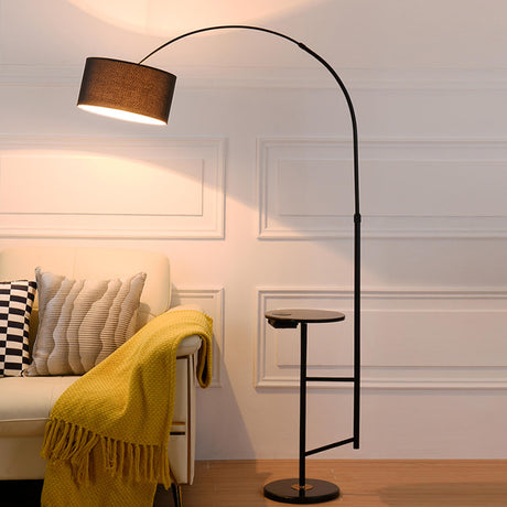 Adjustable Black Drum and Arc Side Table Floor Lamp Image - 1