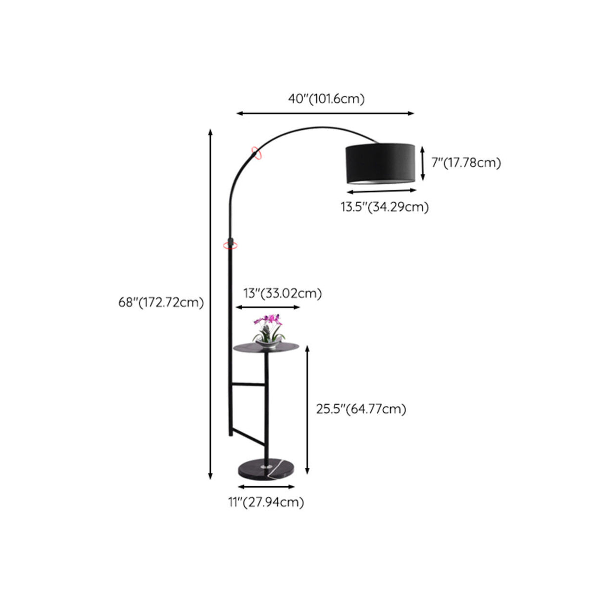 Adjustable Black Drum and Arc Side Table Floor Lamp 