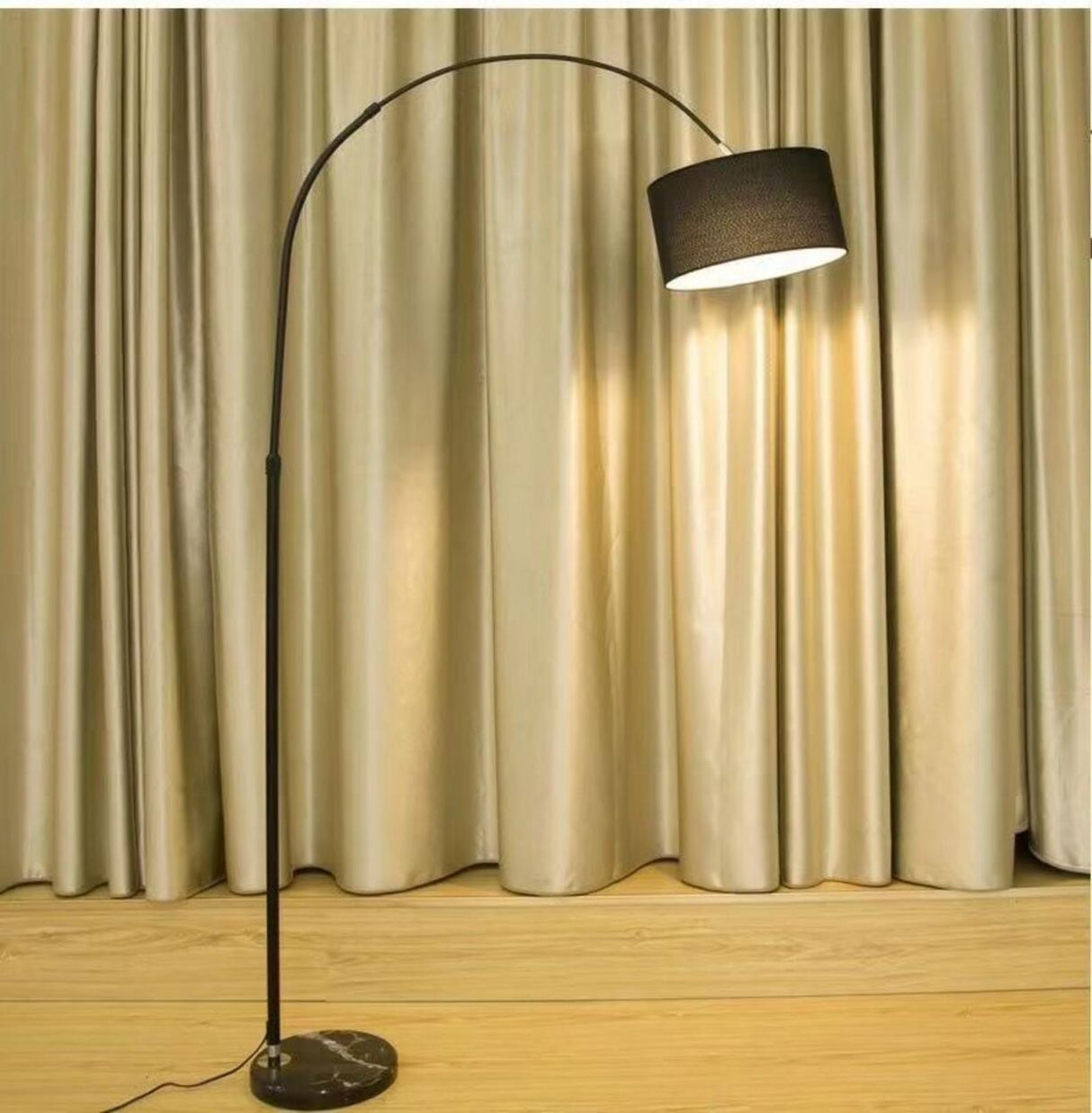 Adjustable Black Drum and Arched Modern Floor Lamp Image - 1