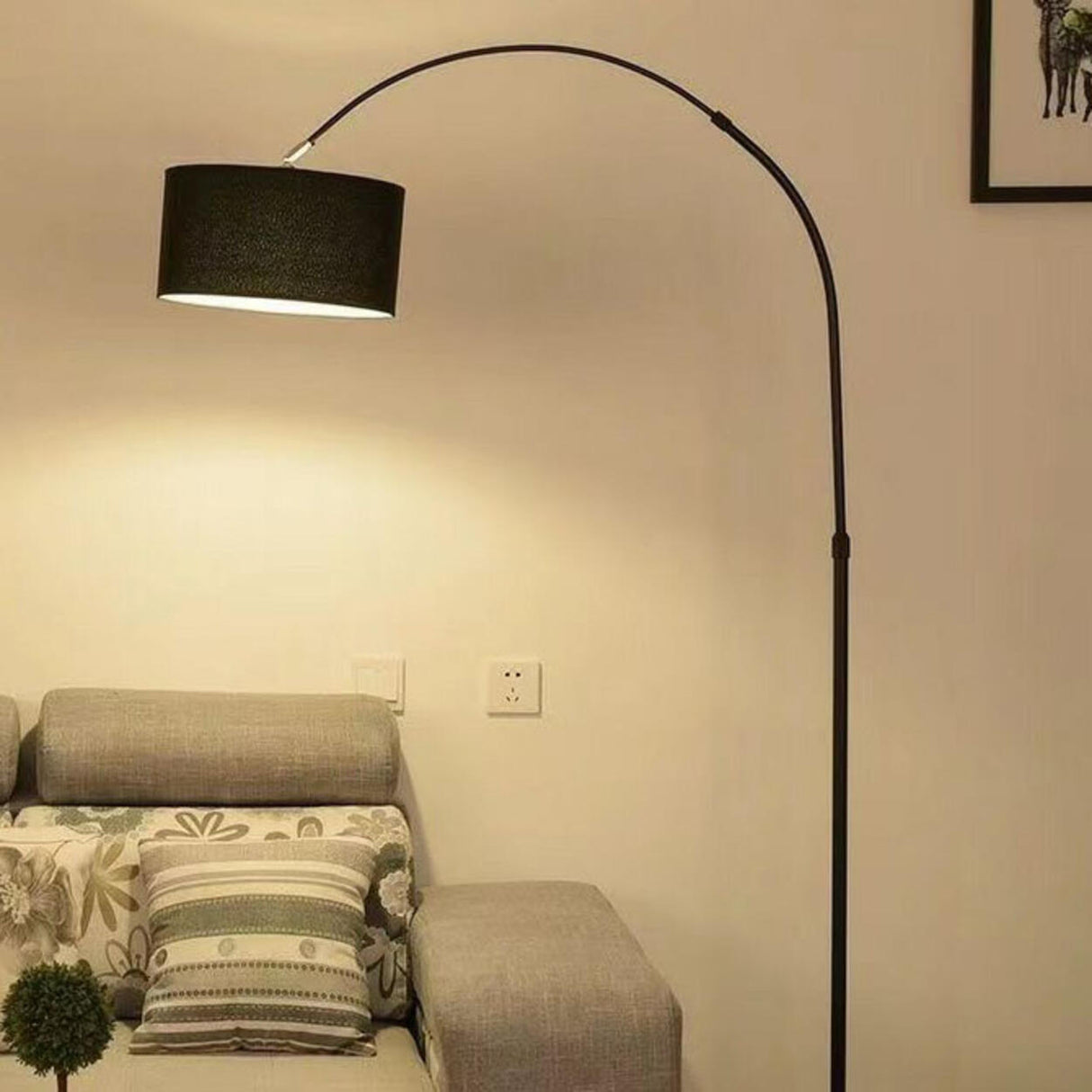 Adjustable Black Drum and Arched Modern Floor Lamp Image - 9