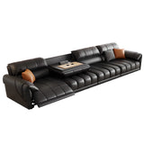 Adjustable Black Faux Leather Wood Frame Sofa with Arms Image - 12