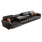 Adjustable Black Faux Leather Wood Frame Sofa with Arms Image - 14