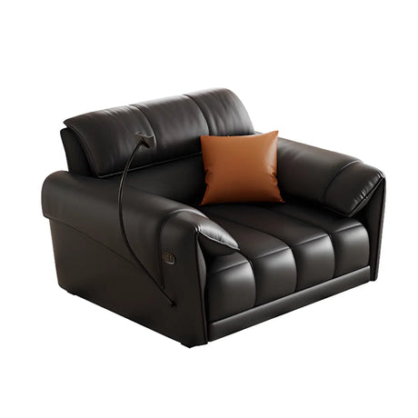 Adjustable Black Faux Leather Wood Frame Sofa with Arms Image - 2