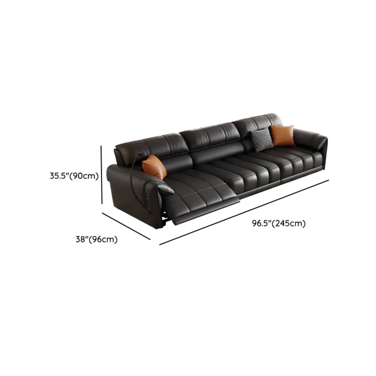 Adjustable Black Faux Leather Wood Frame Sofa with Arms 