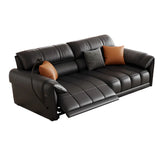 Adjustable Black Faux Leather Wood Frame Sofa with Arms Image - 3