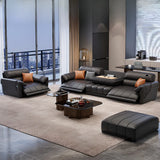 Adjustable Black Faux Leather Wood Frame Sofa with Arms Image - 4