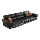 Adjustable Black Faux Leather Wood Frame Sofa with Arms Image - 5