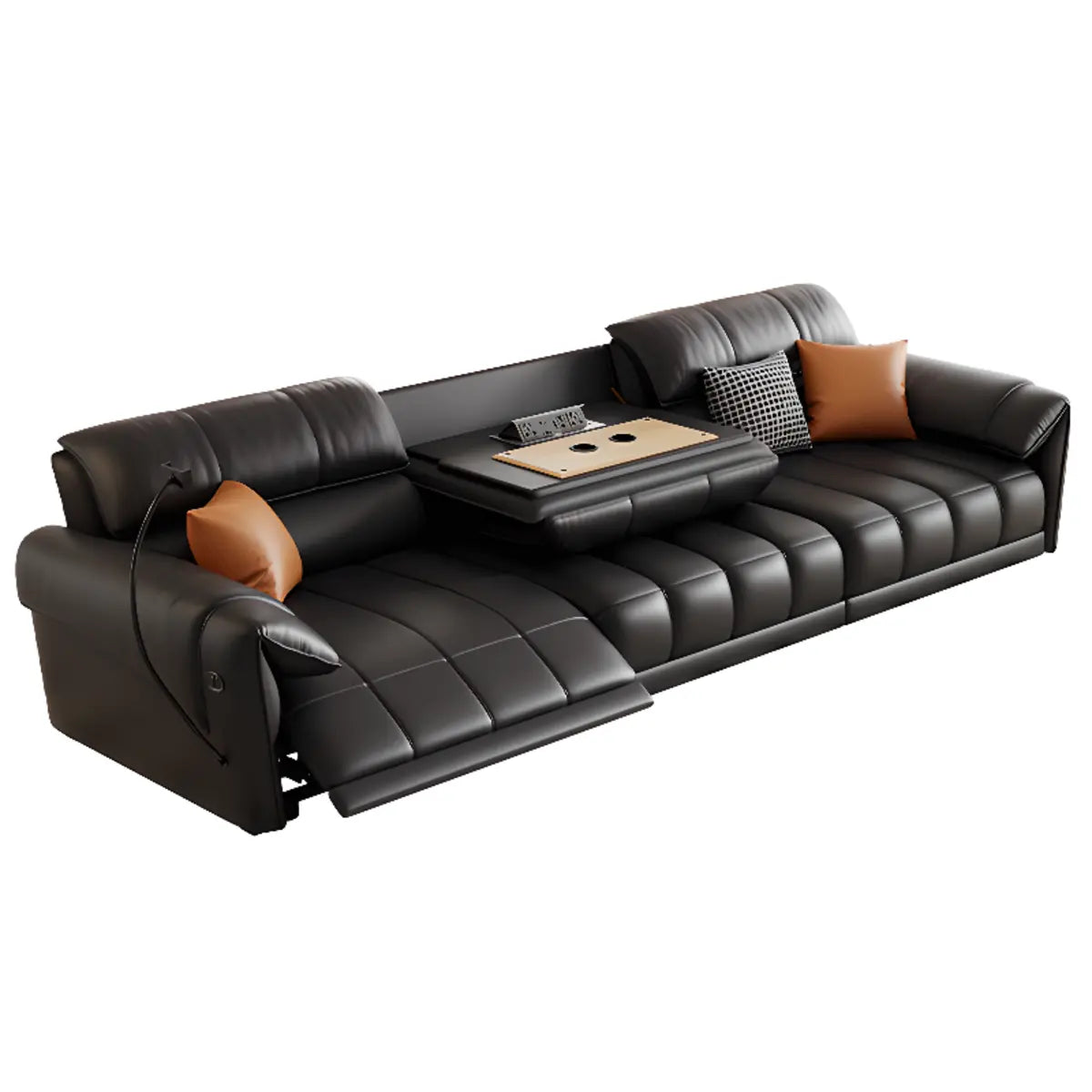 Adjustable Black Faux Leather Wood Frame Sofa with Arms Image - 7