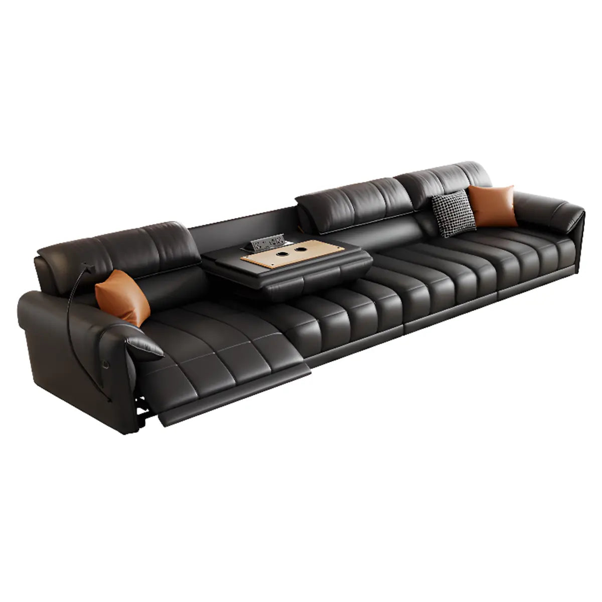 Adjustable Black Faux Leather Wood Frame Sofa with Arms Image - 9