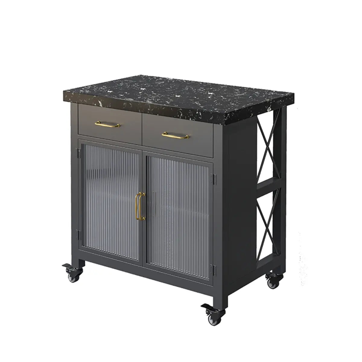 Adjustable Black Marble Cabinets Kitchen Island with Wheels Image - 5