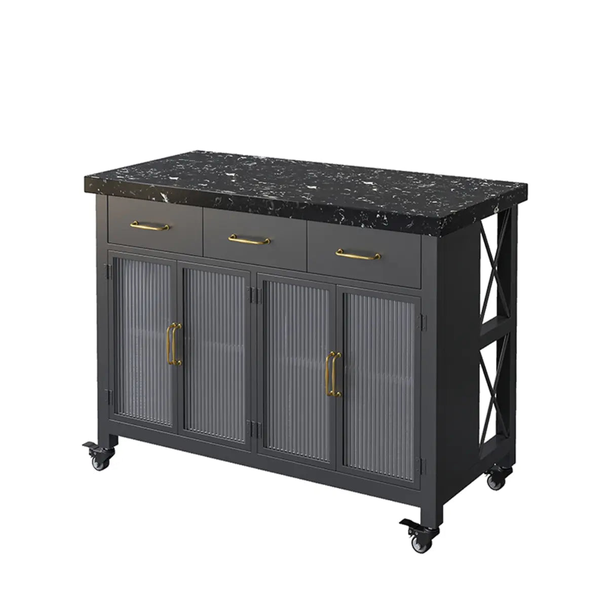 Adjustable Black Marble Cabinets Kitchen Island with Wheels Image - 7