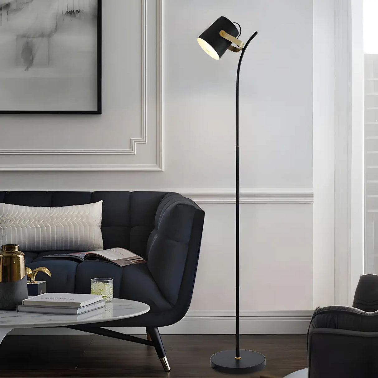 Adjustable Black Modern Cylinder Metallic Floor Lamp Image - 1