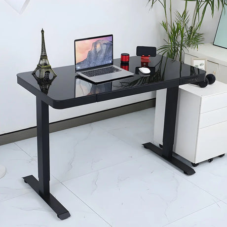 Adjustable Black Rectangle Glass T-Shape Standing Desk Image - 1