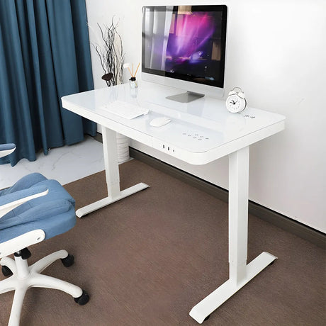 Adjustable Black Rectangle Glass T-Shape Standing Desk Image - 2