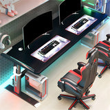 Adjustable Black Rectangle Wood T-Shape Gaming Desk Image - 1