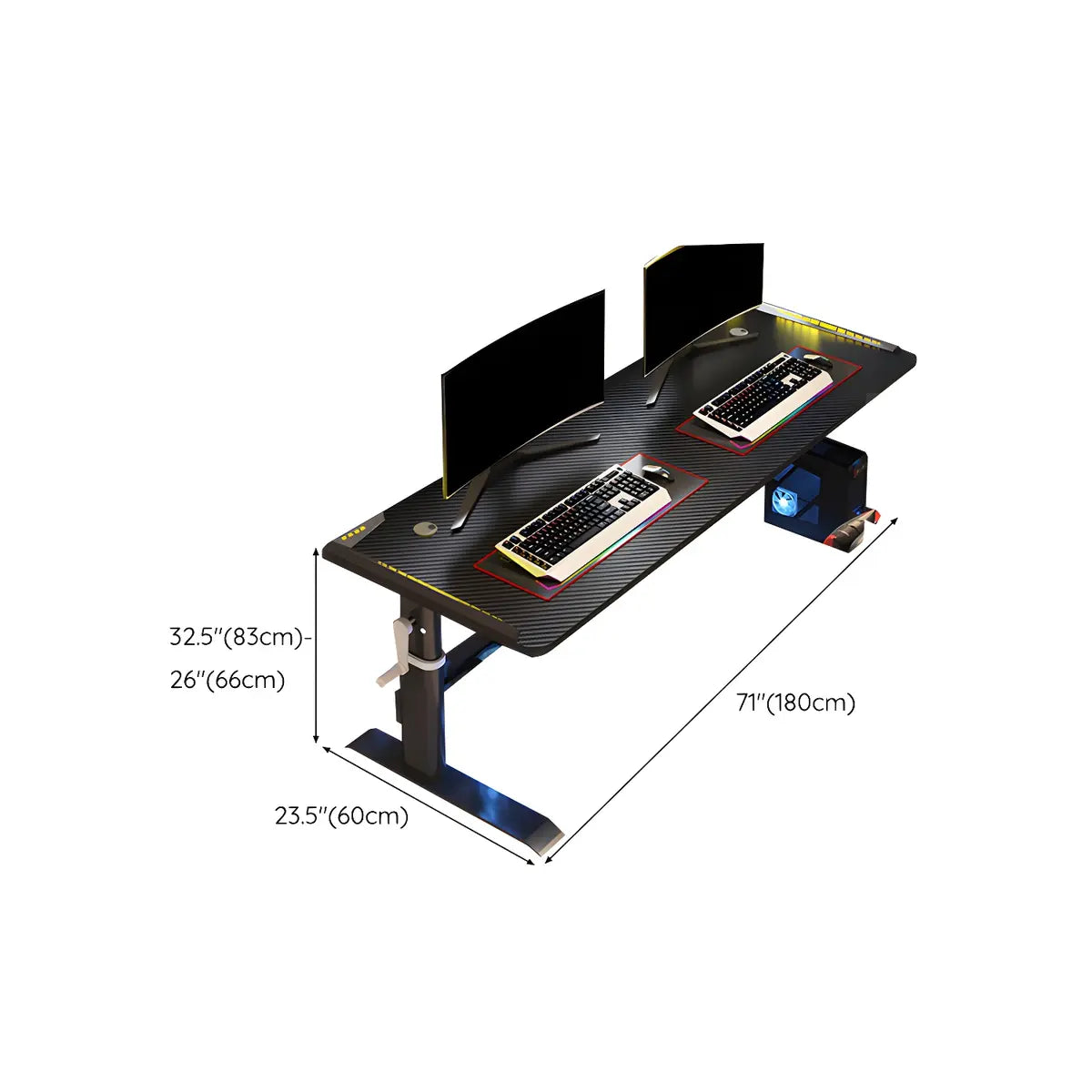 Adjustable Black Rectangle Wood T-Shape Gaming Desk Image - 16