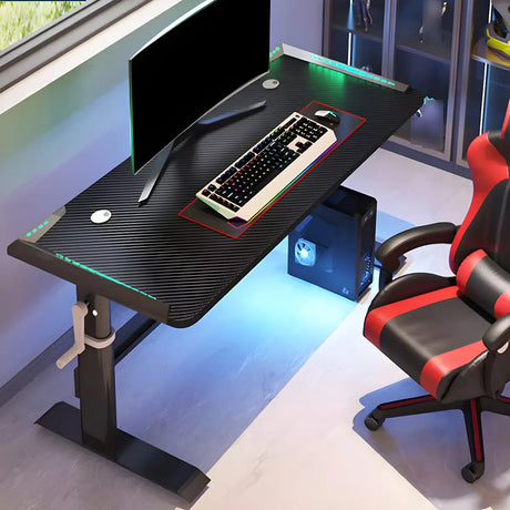 Adjustable Black Rectangle Wood T-Shape Gaming Desk Image - 2