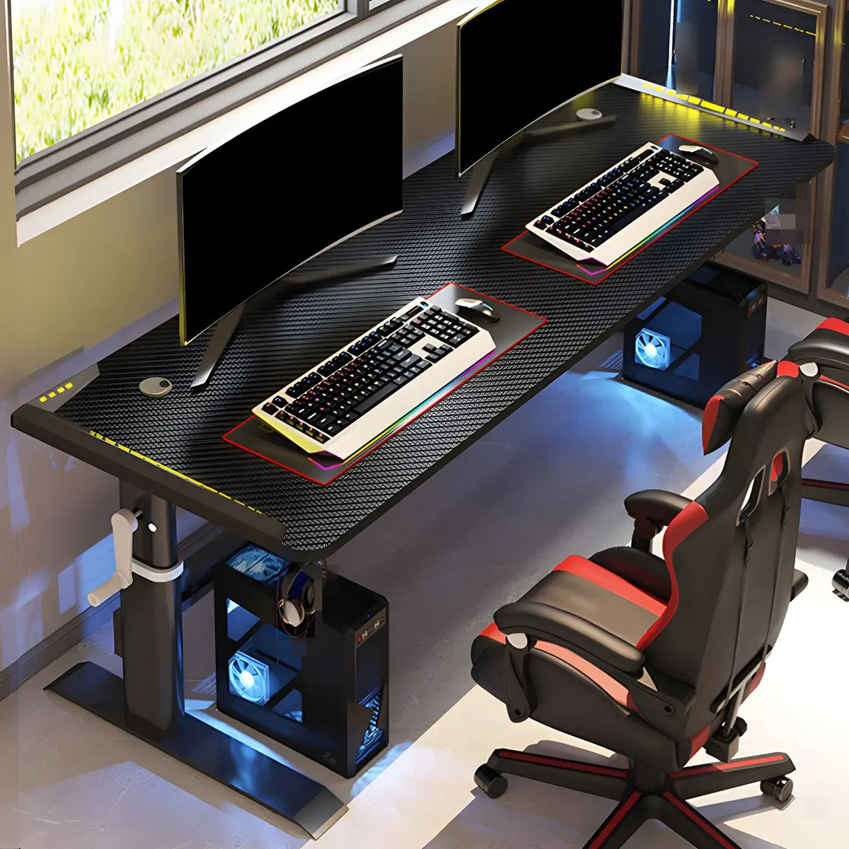 Adjustable Black Rectangle Wood T-Shape Gaming Desk Image - 5