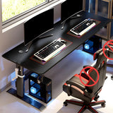 Adjustable Black Rectangle Wood T-Shape Gaming Desk Image - 7