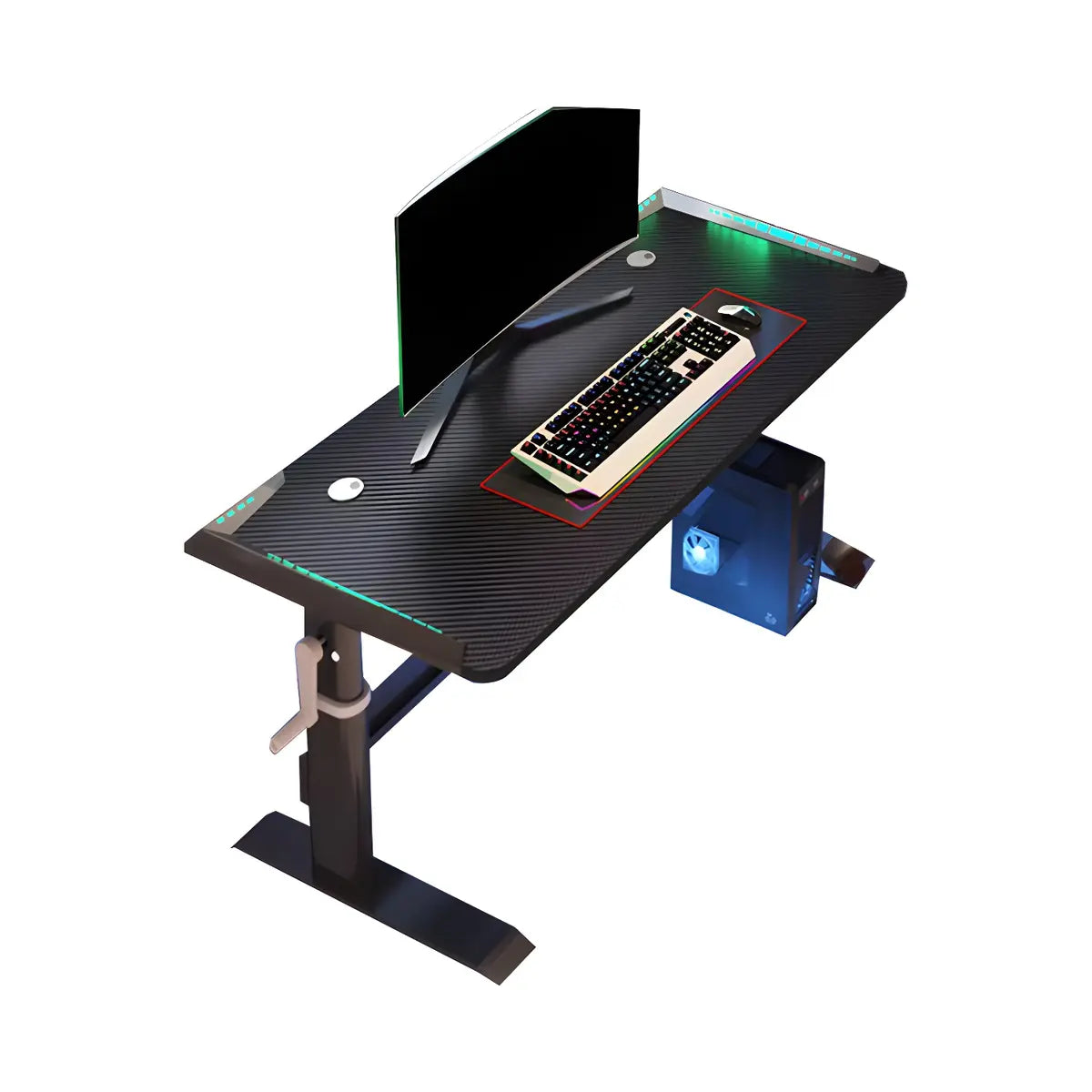 Adjustable Black Rectangle Wood T-Shape Gaming Desk Image - 9