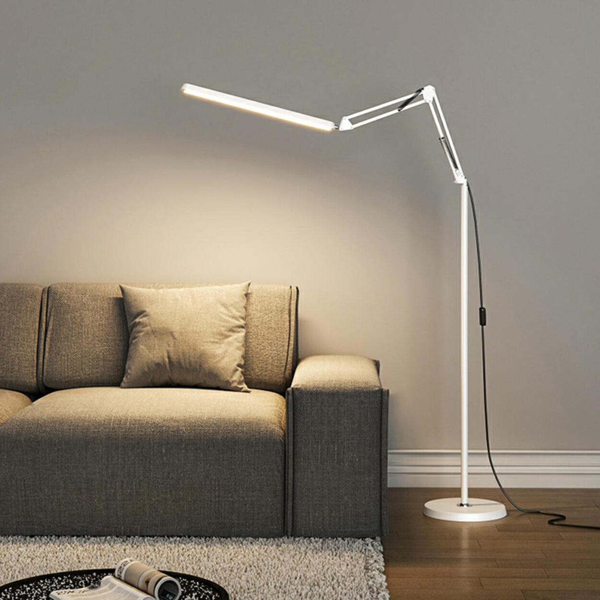 Adjustable Black Rectangular Swing Arm Floor Lamp Image - 15